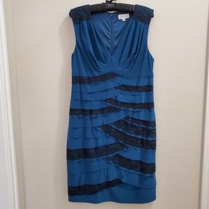 One by Eight Dress Womens 12 Cocktail Evening Sleeveless Teal Black Lace Ruffles